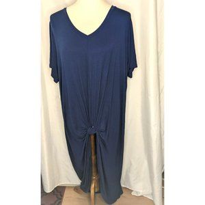 Roamans Shirt Dress Top Size L Blue Knotted Front V Neck Short Sleeve NWT